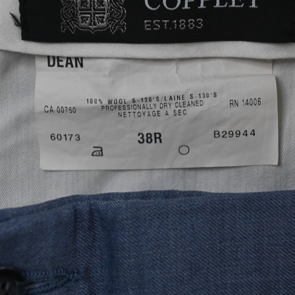 Coppley 38x30 Blue Super 130s Wool Flat Front Slim Straight Dress Mens Pants - Picture 7 of 9